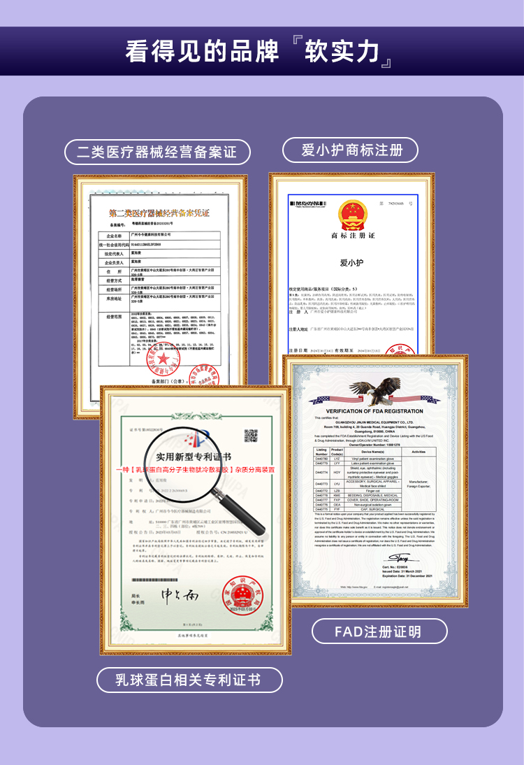 爱小护品牌资质证书展示(医疗器械经营备案、商标注册及资质证明文件)